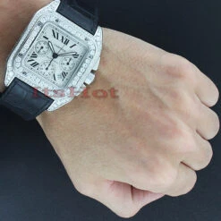 Custom Cartier Men's Diamond Watch 9.64ct Santos 100 -Urban Jewels Shop custom cartier mens diamond watch 964ct santos 100 3