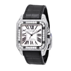 Custom Cartier Santos 100 Men's Diamond Watch 6.92ct