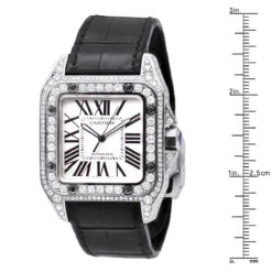 Custom Cartier Santos 100 Men's Diamond Watch 6.92ct -Urban Jewels Shop custom cartier santos 100 mens diamond watch 692ct ruler