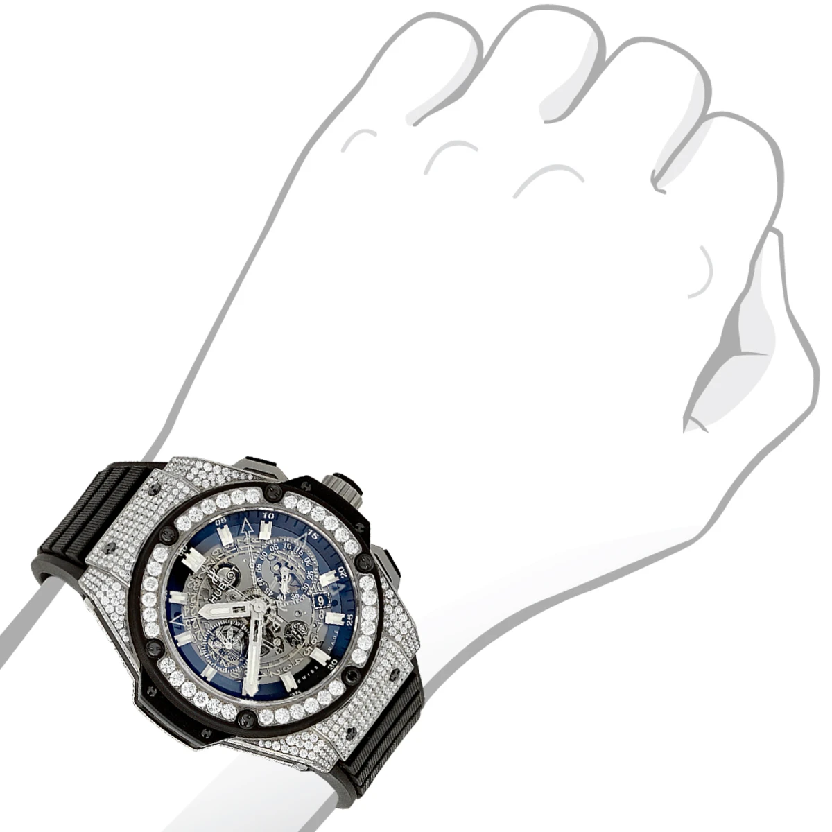 Diamond Hublot King Power Skeleton Dial Titanium Men's Watch 7.75ct 3 Diamond Hublot King Power Skeleton Dial Titanium Men's Watch 7.75ct - Image 3