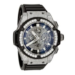 Diamond Hublot King Power Skeleton Dial Titanium Men's Watch 7.75ct