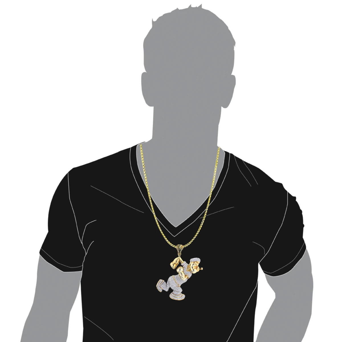 Diamond Popeye Pendant In Sterling Silver 4ct Gold Plated 3 Diamond Popeye Pendant In Sterling Silver 4ct Gold Plated - Image 3