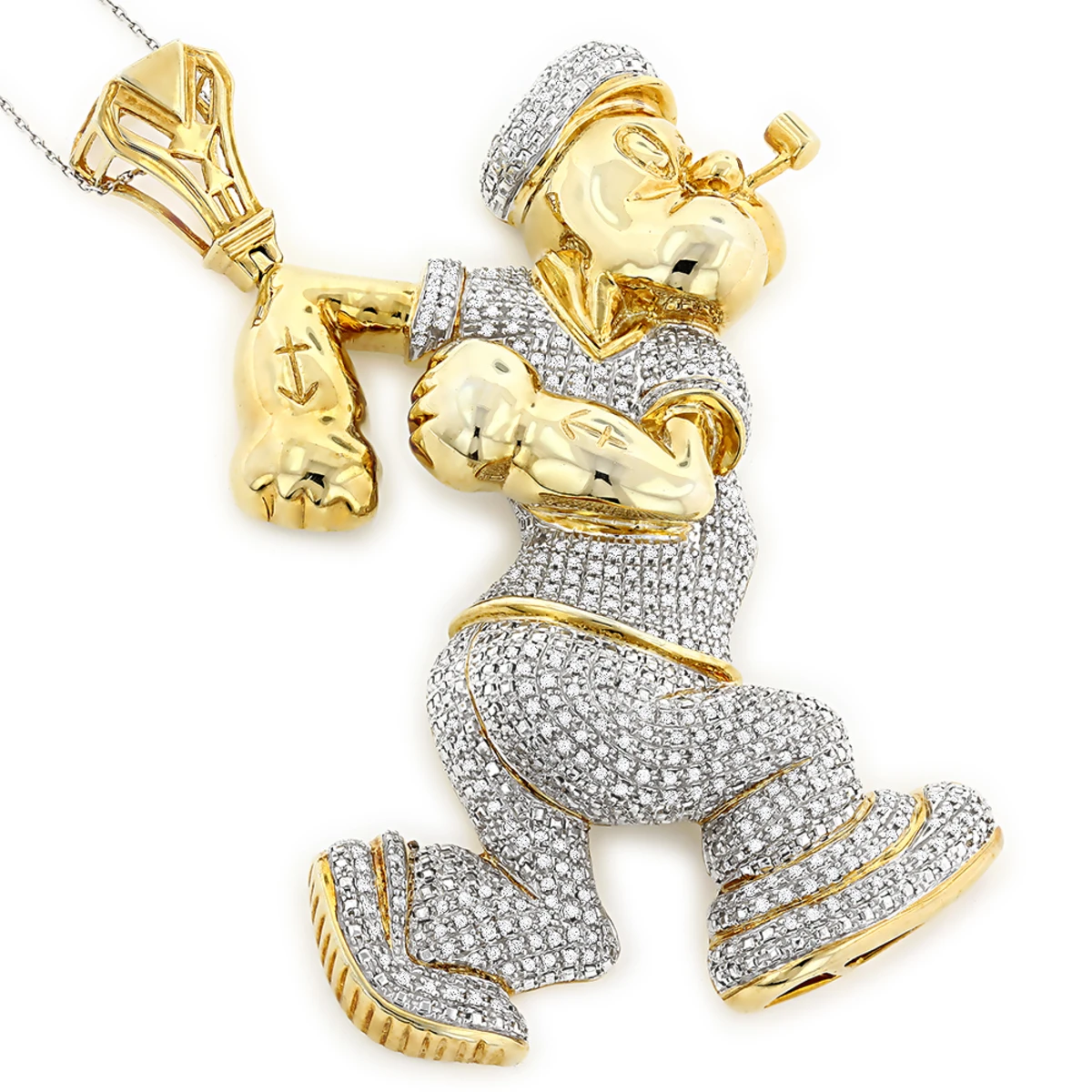 Diamond Popeye Pendant In Sterling Silver 4ct Gold Plated 1 Diamond Popeye Pendant In Sterling Silver 4ct Gold Plated
