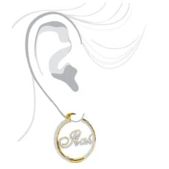 Custom Inside Out Diamond Hoop Earrings With Initials Nameplate 14K Yellow Gold -Urban Jewels Shop custom inside out diamond hoop earrings with initials nameplate 14k gold 100657 body yellow