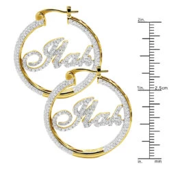 Custom Inside Out Diamond Hoop Earrings With Initials Nameplate 14K Yellow Gold -Urban Jewels Shop custom inside out diamond hoop earrings with initials nameplate 14k gold 100657 ruler yellow