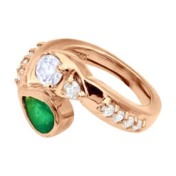 Custom 14K Yellow Gold Diamond Aquamarine Emerald Cocktail Ring For Women 13 Custom 14K Yellow Gold Diamond Aquamarine Emerald Cocktail Ring For Women -Urban Jewels Shop custom jewelry 14k gold diamond emerald aquamarine cocktail ring for women 018283 back rose