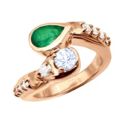 Custom 14K Yellow Gold Diamond Aquamarine Emerald Cocktail Ring For Women 10 Custom 14K Yellow Gold Diamond Aquamarine Emerald Cocktail Ring For Women -Urban Jewels Shop custom jewelry 14k gold diamond emerald aquamarine cocktail ring for women 018283 rose