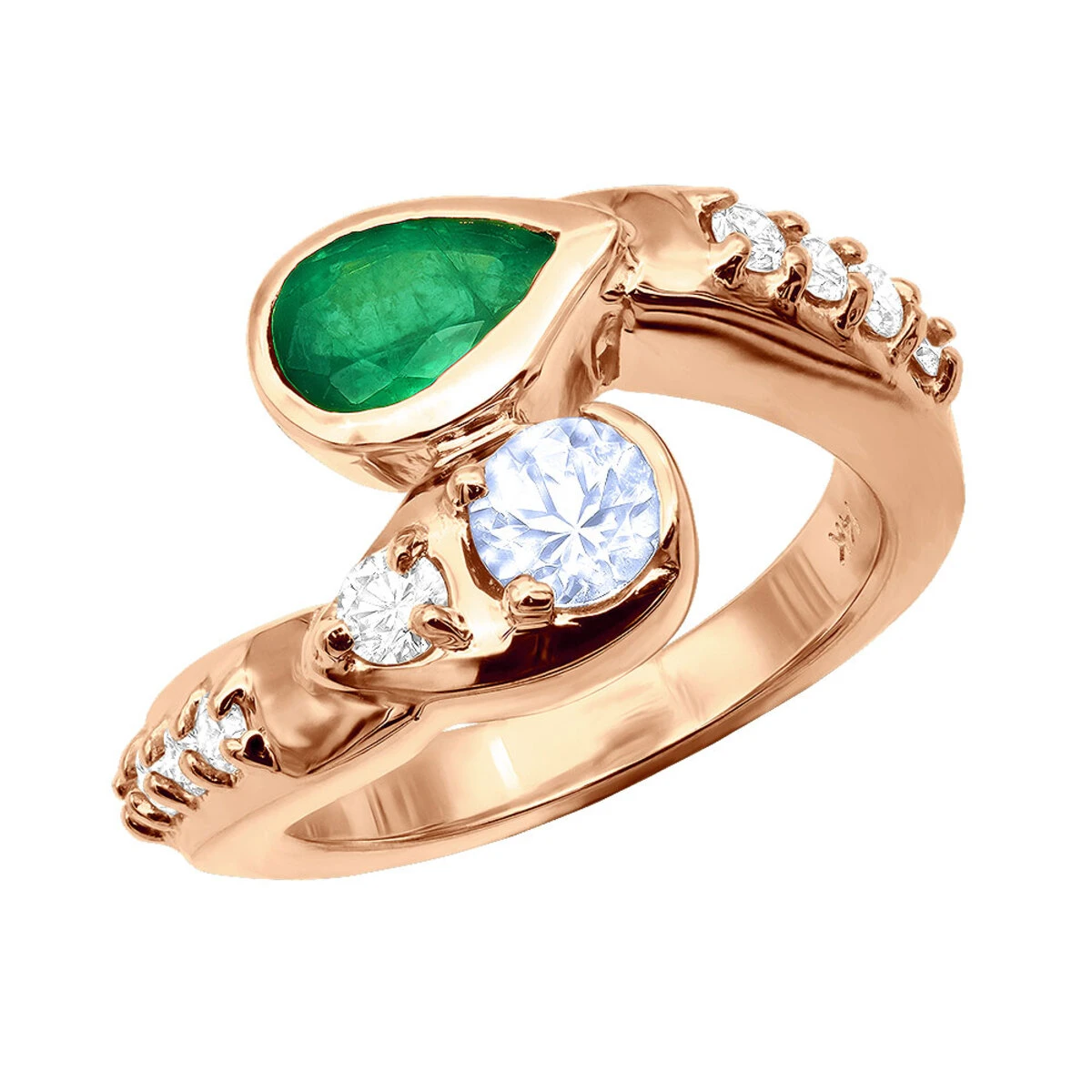 Custom 14K Yellow Gold Diamond Aquamarine Emerald Cocktail Ring For Women 3 Custom 14K Yellow Gold Diamond Aquamarine Emerald Cocktail Ring For Women - Image 3