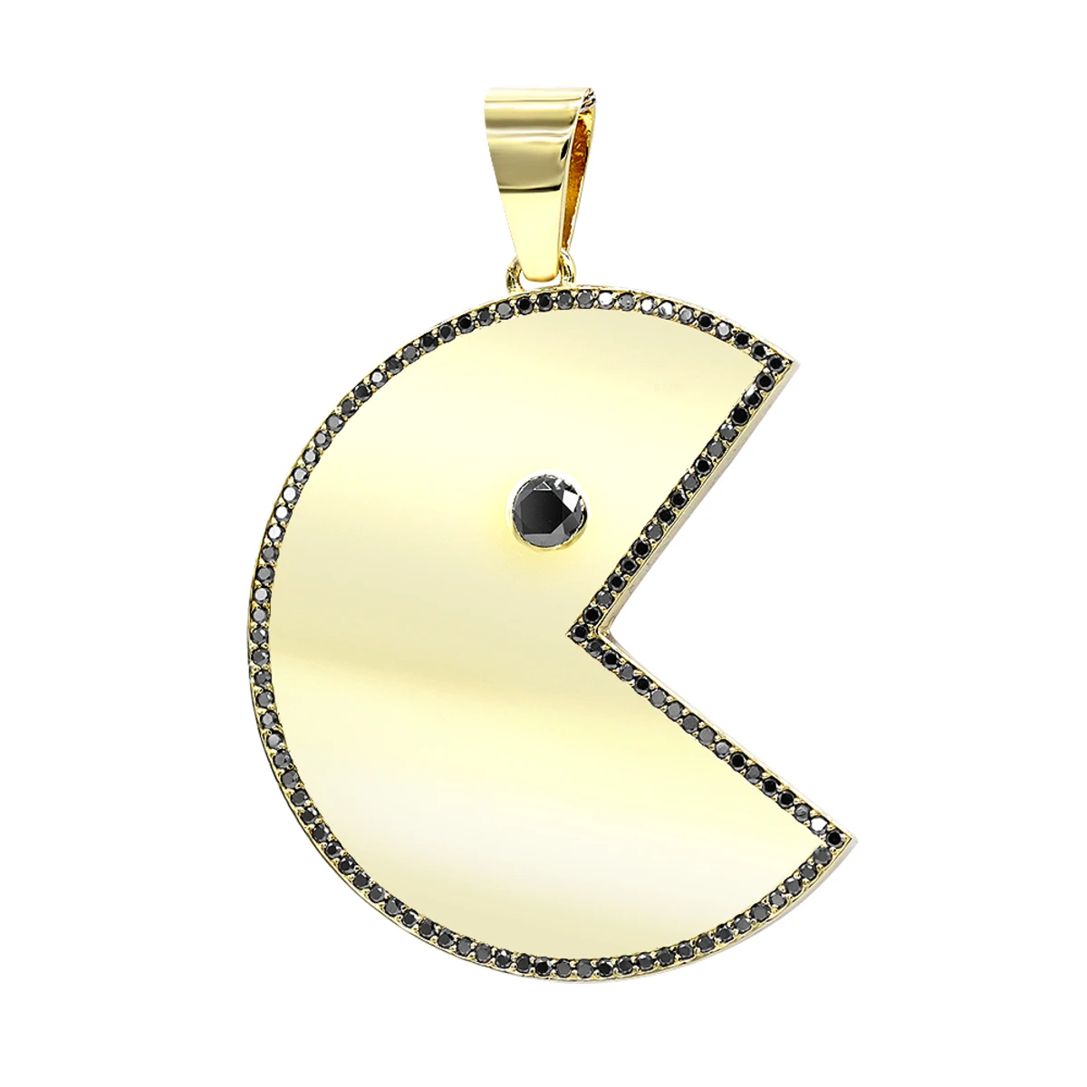 Large Diamond Pacman Pendant For Men 14K Yellow Gold 2 Carat 1 Large Diamond Pacman Pendant For Men 14K Yellow Gold 2 Carat