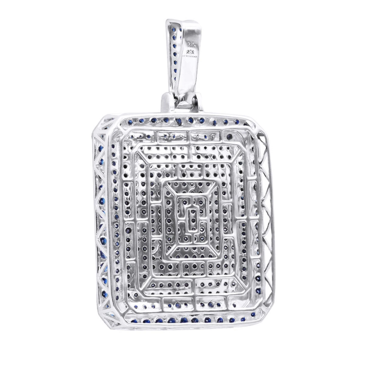 Unique Large 8 Carat Blue Diamonds 14K White Gold Dog Tag Pendant For Men 4 Unique Large 8 Carat Blue Diamonds 14K White Gold Dog Tag Pendant For Men - Image 4