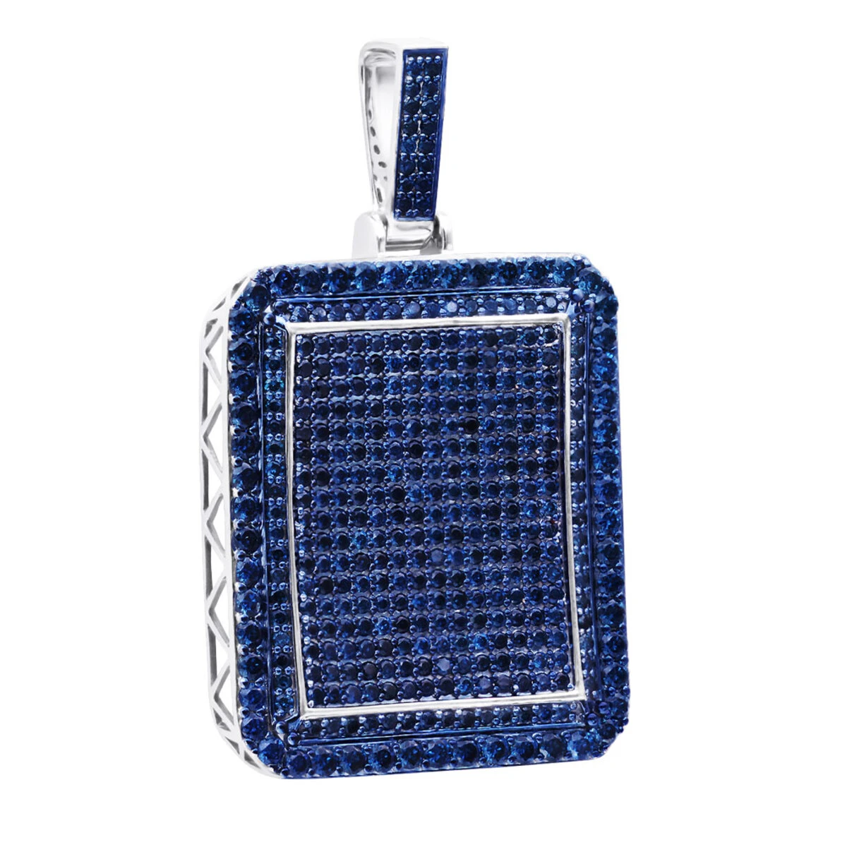 Unique Large 8 Carat Blue Diamonds 14K White Gold Dog Tag Pendant For Men 1 Unique Large 8 Carat Blue Diamonds 14K White Gold Dog Tag Pendant For Men