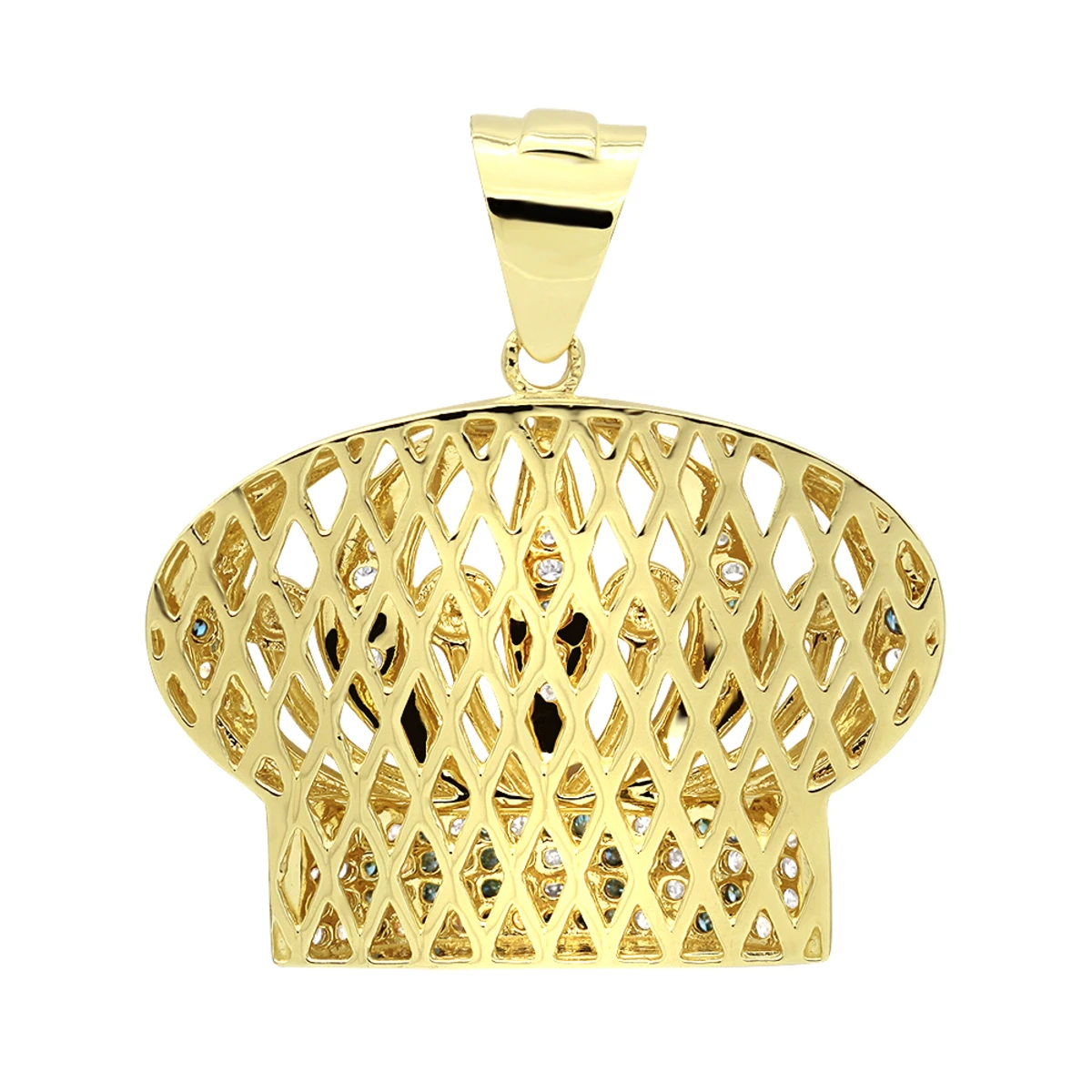 White & Blue Diamond Crown Pendant For Men 14K Yellow Gold 4 White & Blue Diamond Crown Pendant For Men 14K Yellow Gold - Image 4