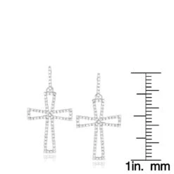 Dangling Diamond Cross Earrings 0.8ct Sterling Silver -Urban Jewels Shop dangling diamond cross earrings 08ct sterling silver ruler