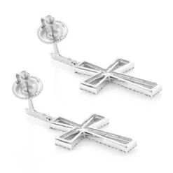Dangling Diamond Cross Earrings 0.8ct Sterling Silver -Urban Jewels Shop dangling diamond cross earrings 08ct sterling silverback
