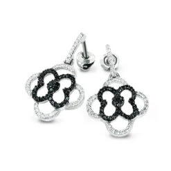 Urban Jewels Shop -Urban Jewels Shop dangling flower earrings with black and white diamonds 053ct 14k gold 1 1