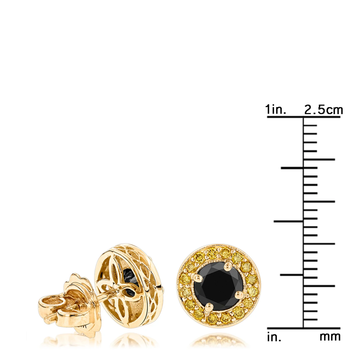 Designer 14K Yellow Gold Yellow Black Diamond Stud Earrings 1.92ct 6 Designer 14K Yellow Gold Yellow Black Diamond Stud Earrings 1.92ct - Image 6
