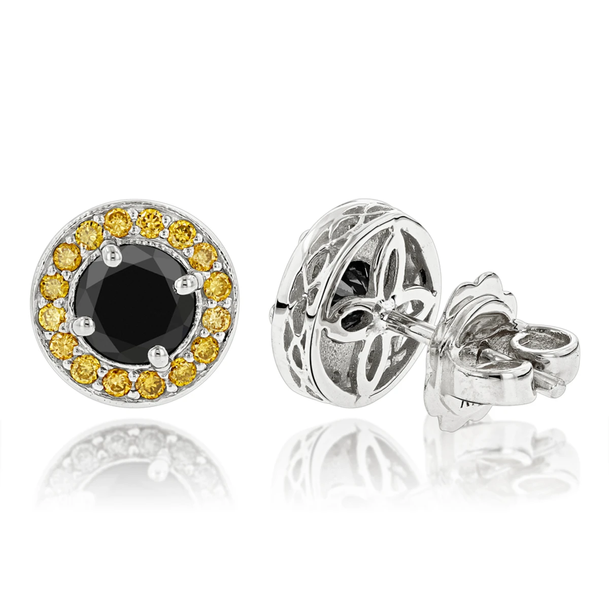 Designer 14K Yellow Gold Yellow Black Diamond Stud Earrings 1.92ct 2 Designer 14K Yellow Gold Yellow Black Diamond Stud Earrings 1.92ct - Image 2