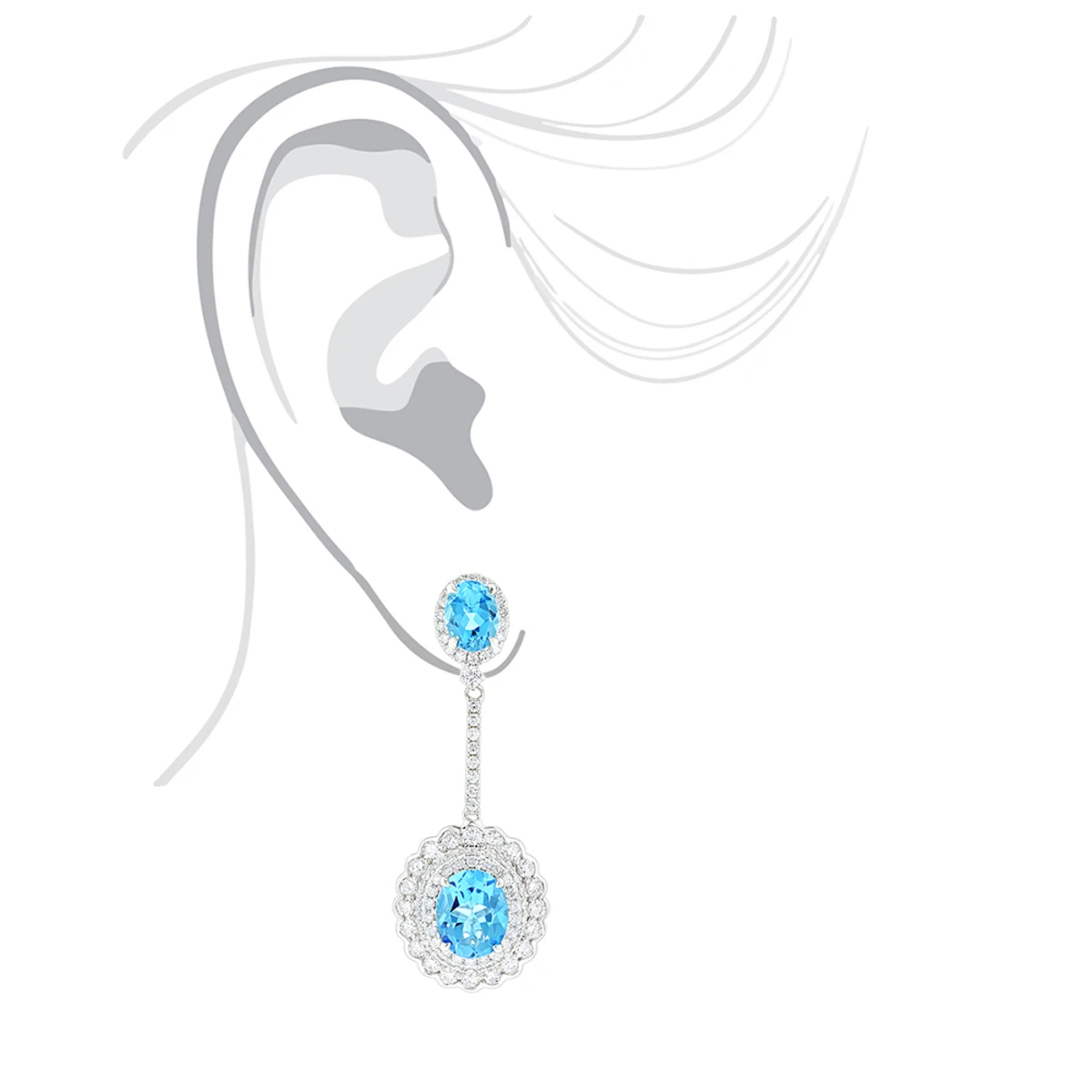 Designer Blue Topaz Diamond Earrings For Women By Luxurman 3.5ct 14K White Gold 5 Designer Blue Topaz Diamond Earrings For Women By Luxurman 3.5ct 14K White Gold - Image 5