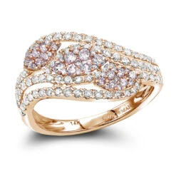 Designer 14K White Gold White Pink Diamond Leafs Cocktail Ring For Women 1c -Urban Jewels Shop designer cocktail rings 14k gold white pink diamond leafs ring for women 1c ro