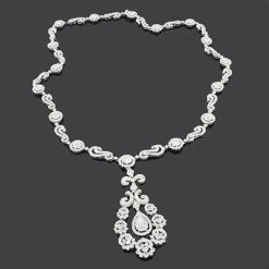 Designer Diamond Flower Necklace 14.88ct 18K White Gold