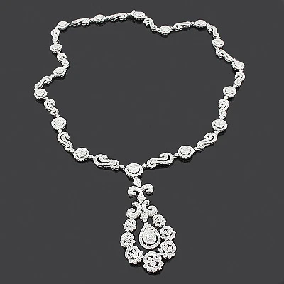 Designer Diamond Flower Necklace 14.88ct 18K White Gold 1 Designer Diamond Flower Necklace 14.88ct 18K White Gold