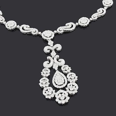 Designer Diamond Flower Necklace 14.88ct 18K White Gold 2 Designer Diamond Flower Necklace 14.88ct 18K White Gold - Image 2