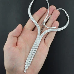 Designer Diamond Tassle Necklace 11.70ct 18K White Gold -Urban Jewels Shop designer diamond tassle necklace 1170ct 18k gold 4