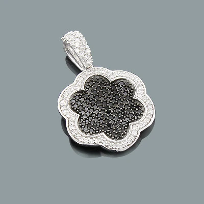 Designer Flower Pendant With Black And White Diamonds 0.70ct 14K White Gold 1 Designer Flower Pendant With Black And White Diamonds 0.70ct 14K White Gold