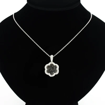 Designer Flower Pendant With Black And White Diamonds 0.70ct 14K White Gold 3 Designer Flower Pendant With Black And White Diamonds 0.70ct 14K White Gold - Image 3