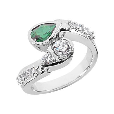 Designer Diamond And Emerald Ring 14K White Gold 0.68ctd 0.75cte 1 Designer Diamond And Emerald Ring 14K White Gold 0.68ctd 0.75cte