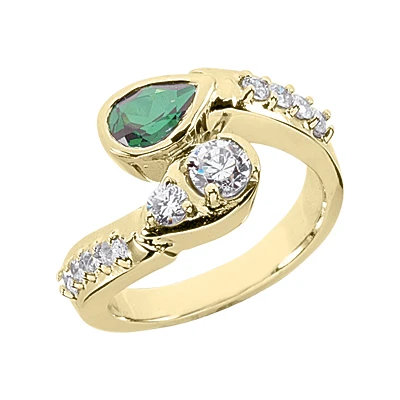 Designer Diamond And Emerald Ring 14K White Gold 0.68ctd 0.75cte 2 Designer Diamond And Emerald Ring 14K White Gold 0.68ctd 0.75cte - Image 2