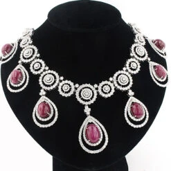 Designer Gemstone & Diamond Ruby Necklace 18K White Gold 36.26ct 74.83 -Urban Jewels Shop designer gemstone necklaces diamond ruby necklace 18k 3626ct 7483 p 46663bod