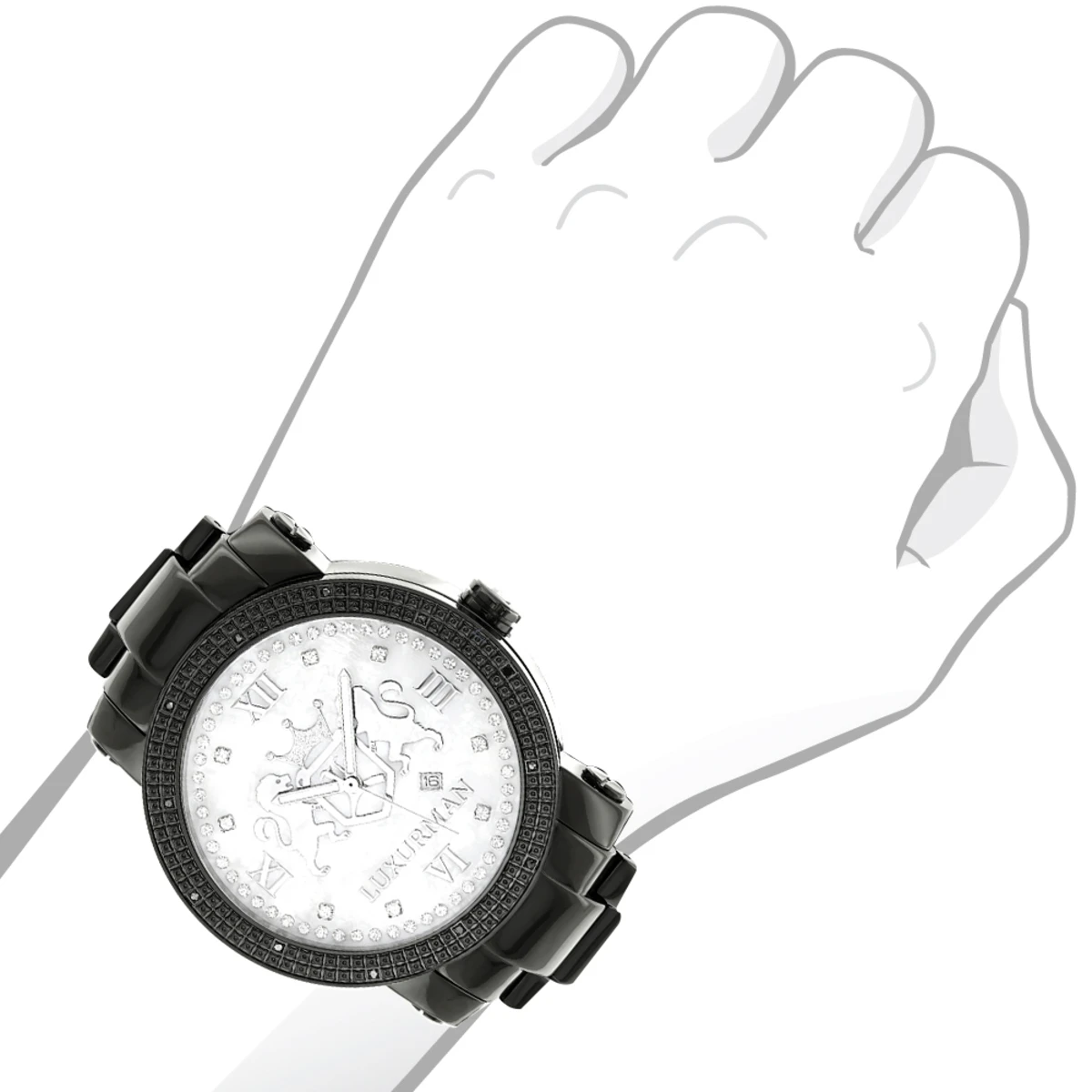 Designer Large Luxurman Phantom 0.12ct Black Diamond Watch For Men White Dial 3 Designer Large Luxurman Phantom 0.12ct Black Diamond Watch For Men White Dial - Image 3