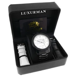 Designer Large Luxurman Phantom 0.12ct Black Diamond Watch For Men White Dial 8 Designer Large Luxurman Phantom 0.12ct Black Diamond Watch For Men White Dial -Urban Jewels Shop designer large watches luxurman phantom black diamond watch for men 012ct box