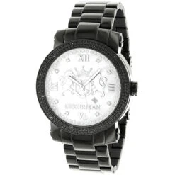 Designer Large Luxurman Phantom 0.12ct Black Diamond Watch For Men White Dial
