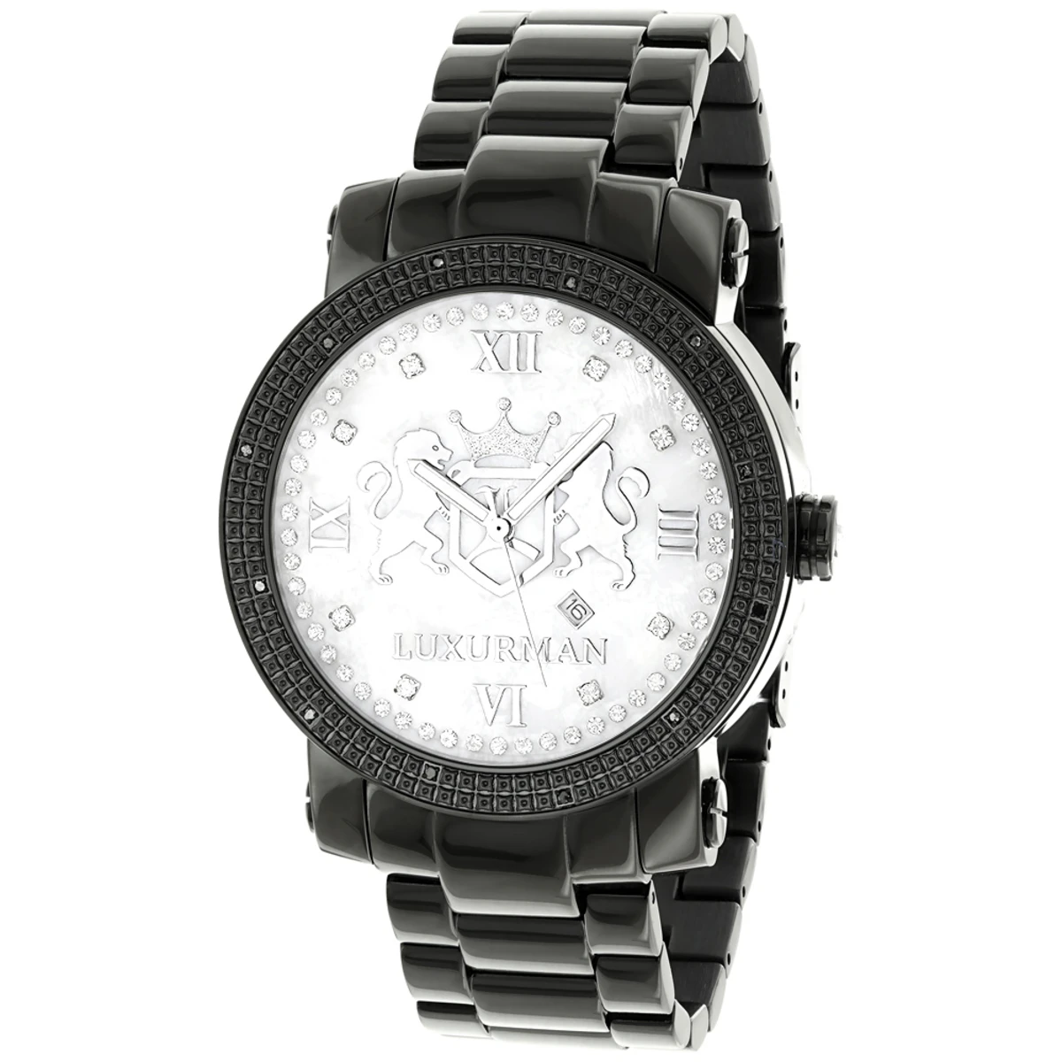 Designer Large Luxurman Phantom 0.12ct Black Diamond Watch For Men White Dial 1 Designer Large Luxurman Phantom 0.12ct Black Diamond Watch For Men White Dial