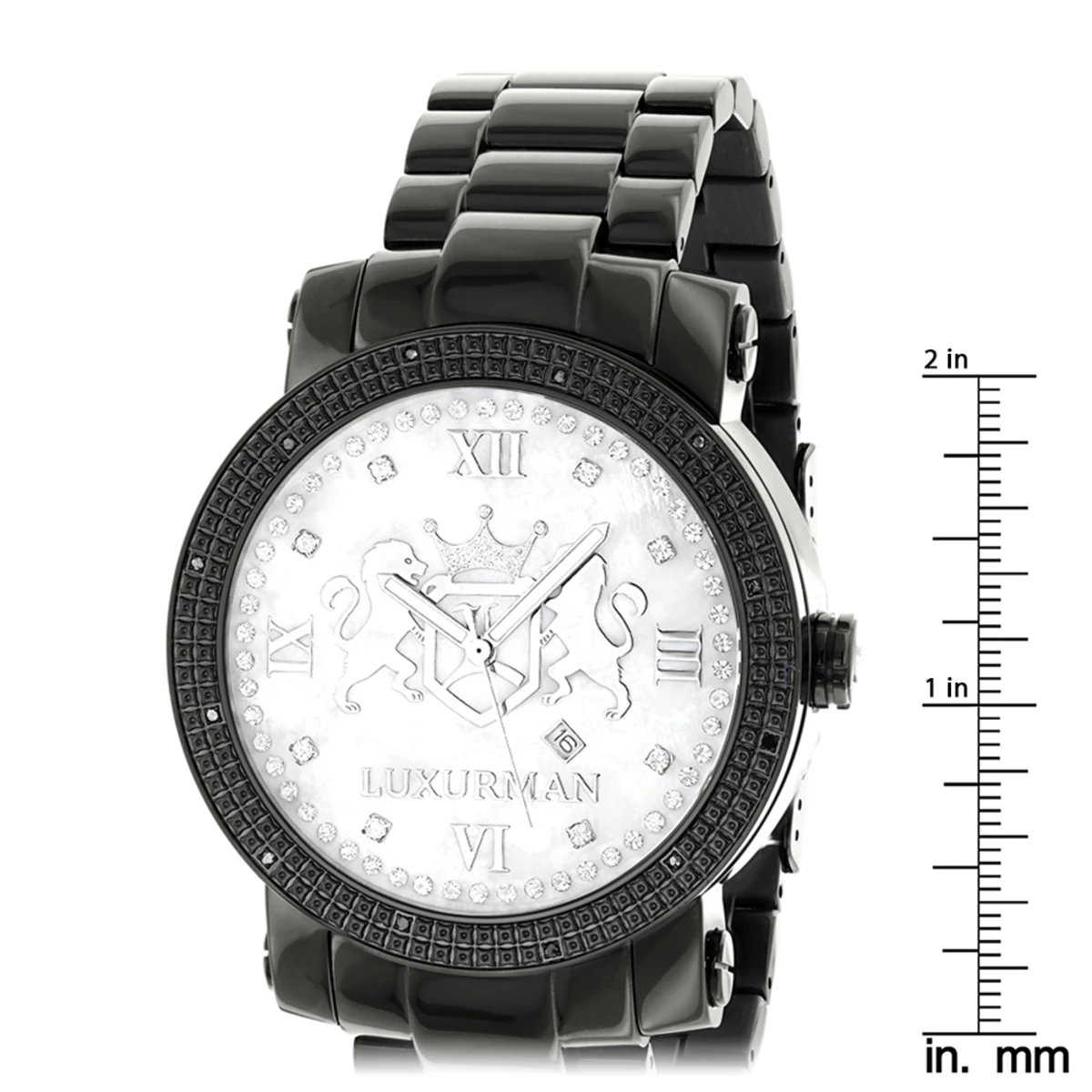 Designer Large Luxurman Phantom 0.12ct Black Diamond Watch For Men White Dial 5 Designer Large Luxurman Phantom 0.12ct Black Diamond Watch For Men White Dial - Image 5