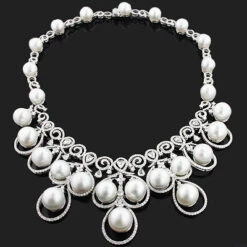 18K White Gold Luccello Pearl Necklace With Diamonds 17.96ct