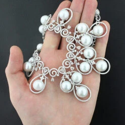 18K White Gold Luccello Pearl Necklace With Diamonds 17.96ct -Urban Jewels Shop designer pearl necklace with diamonds 1796ct 18k luccello jewelry 4