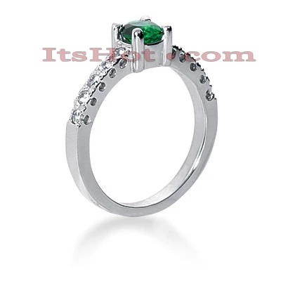 Thin Diamond And Emerald Engagement Ring 14K White Gold 0.20ctd 0.50cte 2 Thin Diamond And Emerald Engagement Ring 14K White Gold 0.20ctd 0.50cte - Image 2