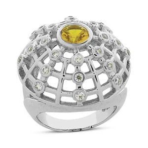 Diamond And Yellow Sapphire Cocktail Ring 14K White Gold 0.76ctd 1.00cts 1 Diamond And Yellow Sapphire Cocktail Ring 14K White Gold 0.76ctd 1.00cts