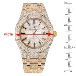Diamond Audemars Piguet Royal Oak 41mm Full Pave Dial Bracelet 18K Gold Watch -Urban Jewels Shop diamond audemars piguet royal oak 41mm full pave dial bracelet rose gold watch ruler