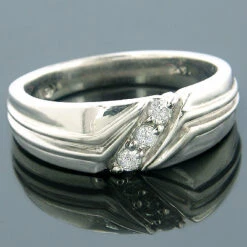 Diamond Bands 14K White Gold Three Stone Diamond Ring 0.15