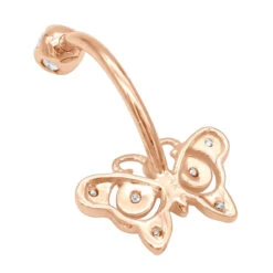 14K Rose Gold Real Diamond Butterfly Belly Ring -Urban Jewels Shop diamond body jewelry 14k diamond butterfly belly ring p 6916 backro