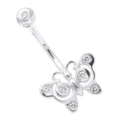 14K Rose Gold Real Diamond Butterfly Belly Ring -Urban Jewels Shop diamond body jewelry 14k diamond butterfly belly ring p 6916 wh