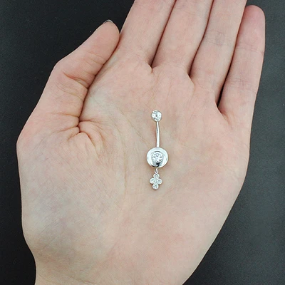 Diamond 14K White Gold Flower Belly Button Ring 0.72ct 3 Diamond 14K White Gold Flower Belly Button Ring 0.72ct - Image 3