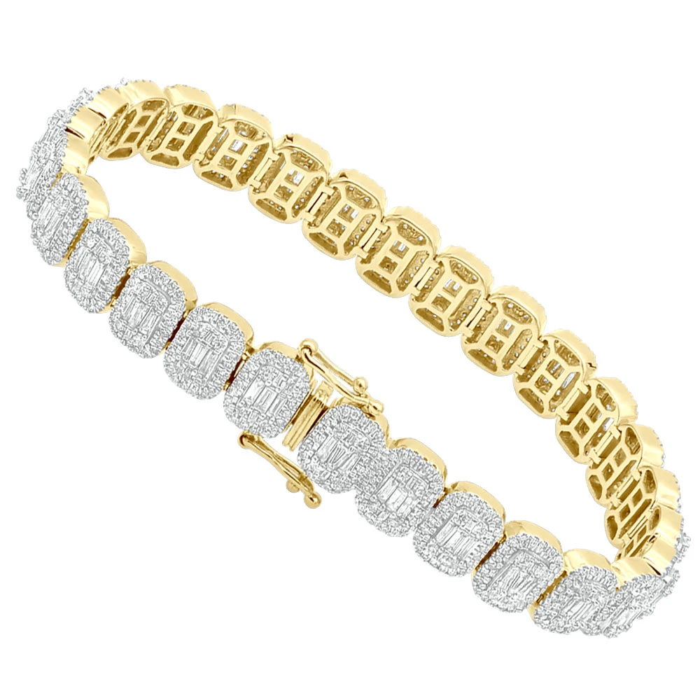 Diamond Bracelet For Women 14K Yellow Gold 8Ct Round And Baguette Diamonds 1 Diamond Bracelet For Women 14K Yellow Gold 8Ct Round And Baguette Diamonds