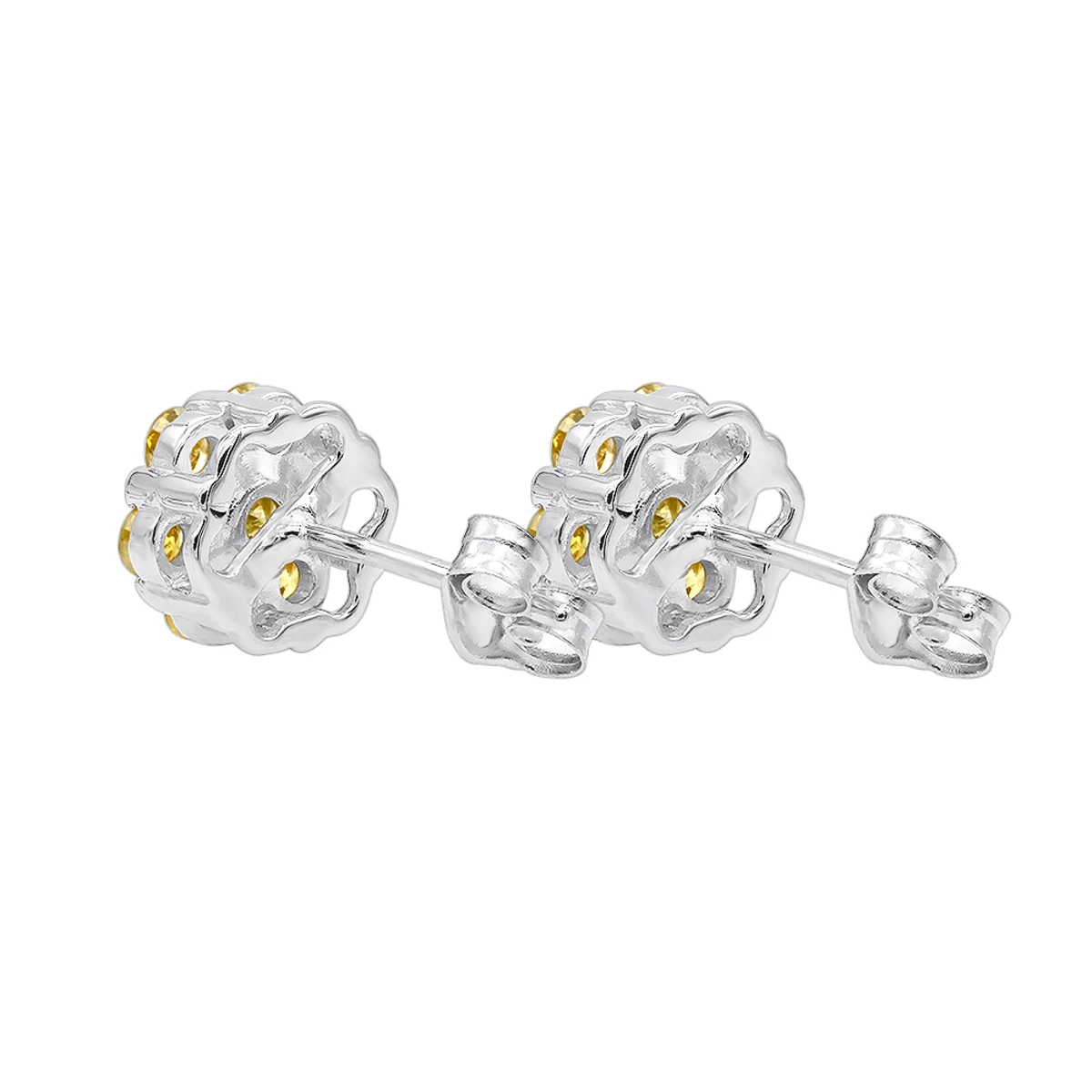 Diamond Clusters 14K Yellow Gold Yellow Diamond Stud Earrings 1ct 4 Diamond Clusters 14K Yellow Gold Yellow Diamond Stud Earrings 1ct - Image 4