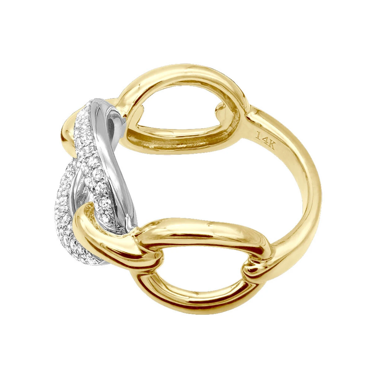 Luxurman 14K Yellow Gold Cuban Link Chain Design Ladies Diamond Cocktail Ring 0.6ct 5 Luxurman 14K Yellow Gold Cuban Link Chain Design Ladies Diamond Cocktail Ring 0.6ct - Image 5