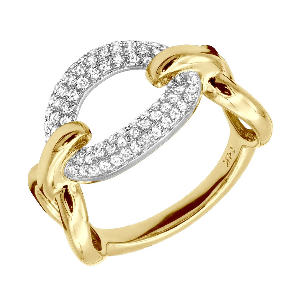 Luxurman 14K Yellow Gold Cuban Link Chain Design Ladies Diamond Cocktail Ring 0.6ct 1 Luxurman 14K Yellow Gold Cuban Link Chain Design Ladies Diamond Cocktail Ring 0.6ct